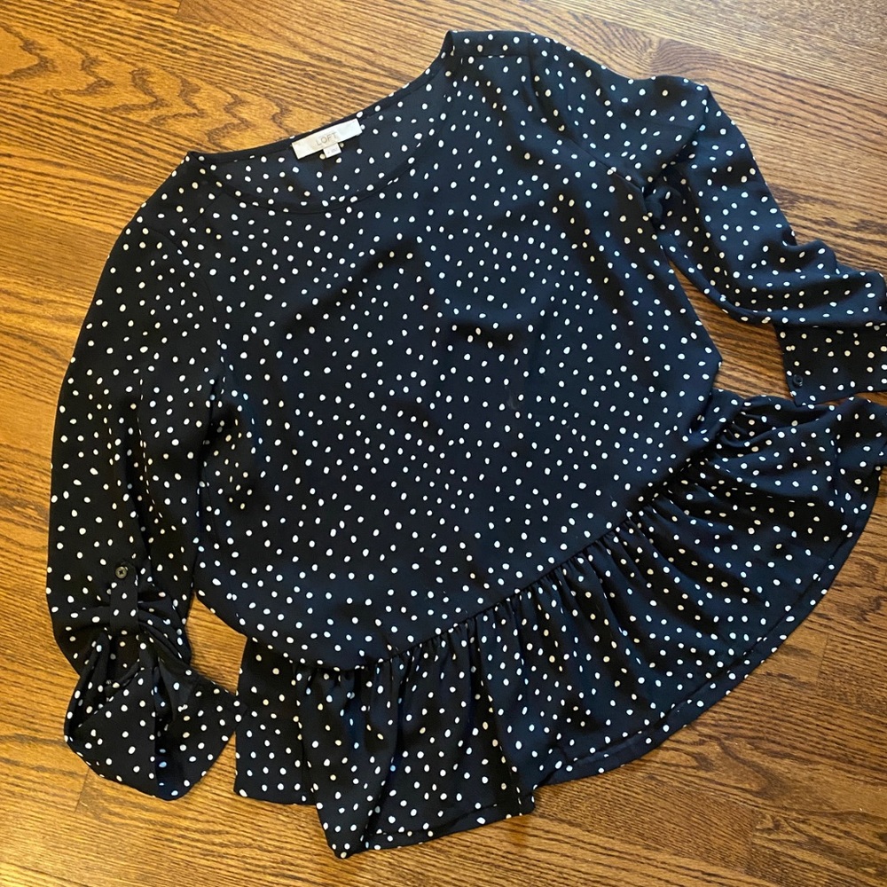 LOFT black and white polka dot peplum top